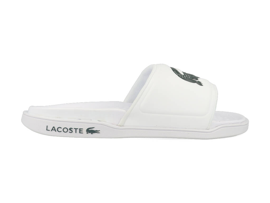 Lacoste Croco Dualiste Slide - Slippers Voor Heren - Rubberen Zool - Logoprint - Wit/Groen - EU 43